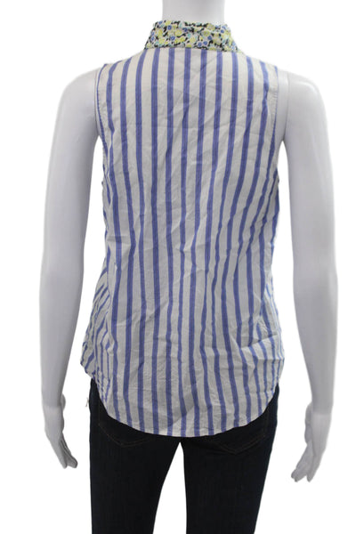 Equipment Femme Womens Sleeveless Button Up Blouse Striped Blue Size XS