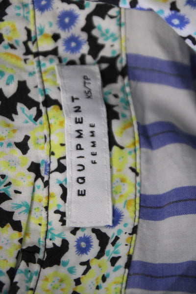 Equipment Femme Womens Sleeveless Button Up Blouse Striped Blue Size XS