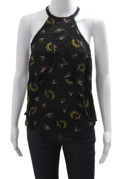 ALC Womens Silk Floral Bird High Neck Sleeveless Tank Hook & Eye Black Size 2