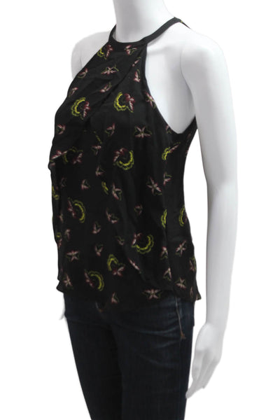 ALC Womens Silk Floral Bird High Neck Sleeveless Tank Hook & Eye Black Size 2