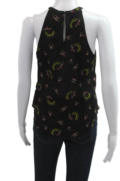 ALC Womens Silk Floral Bird High Neck Sleeveless Tank Hook & Eye Black Size 2