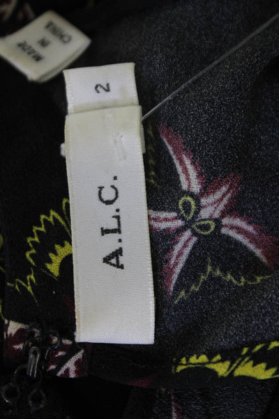 ALC Womens Silk Floral Bird High Neck Sleeveless Tank Hook & Eye Black Size 2