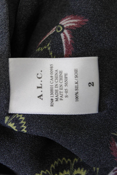 ALC Womens Silk Floral Bird High Neck Sleeveless Tank Hook & Eye Black Size 2
