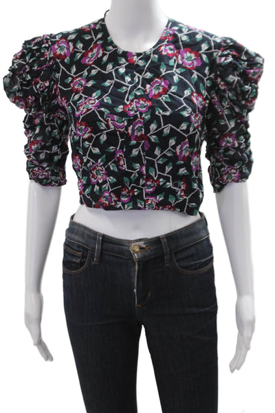 Isabel Marant Etoile Women Cropped Floral Cotton Blouse 3/4 Sleeve Size 40