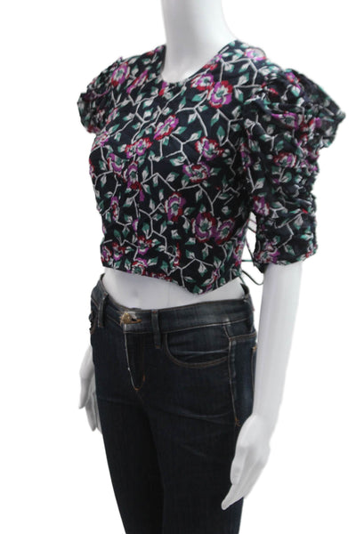 Isabel Marant Etoile Women Cropped Floral Cotton Blouse 3/4 Sleeve Size 40