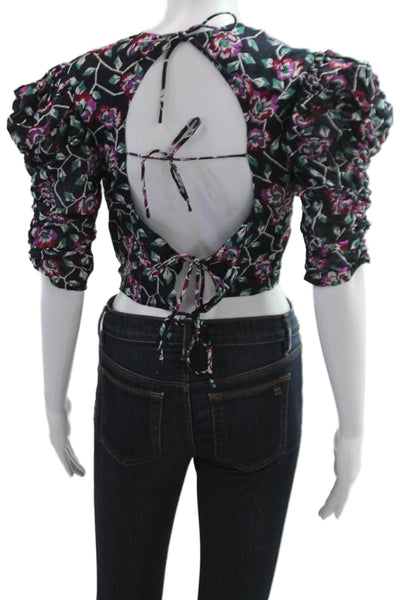 Isabel Marant Etoile Women Cropped Floral Cotton Blouse 3/4 Sleeve Size 40