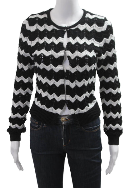 525 Unisex Black Geometric Retro Cotton Cardigan Crewneck Button Size XS