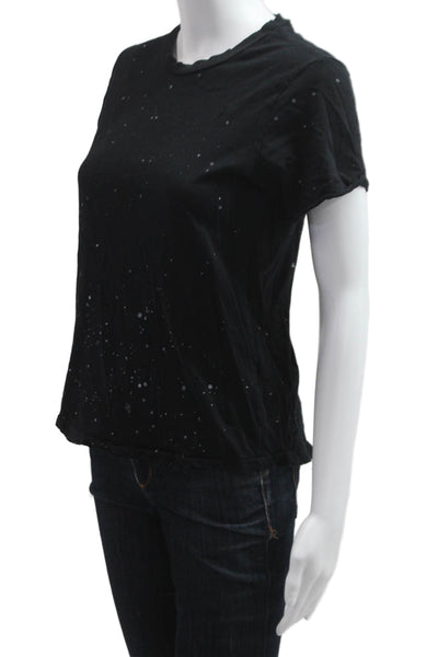 Current/Elliott Womens Black T-Shirt Crew Neck Lyocell Short Sleeve Size 0