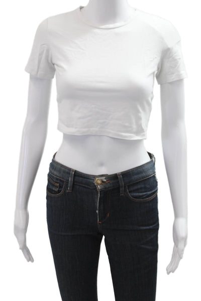 Zara Women Cropped Tee White Cotton Blend Short Sleeve 90s Size S