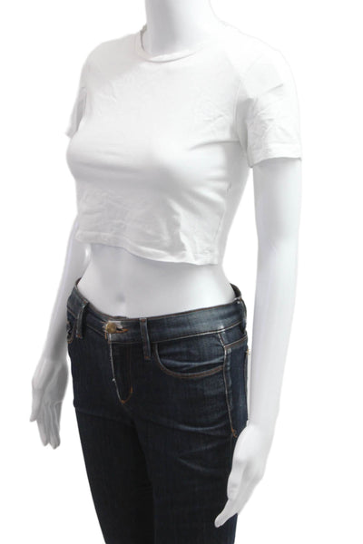 Zara Women Cropped Tee White Cotton Blend Short Sleeve 90s Size S