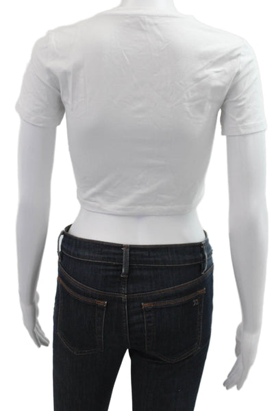 Zara Women Cropped Tee White Cotton Blend Short Sleeve 90s Size S