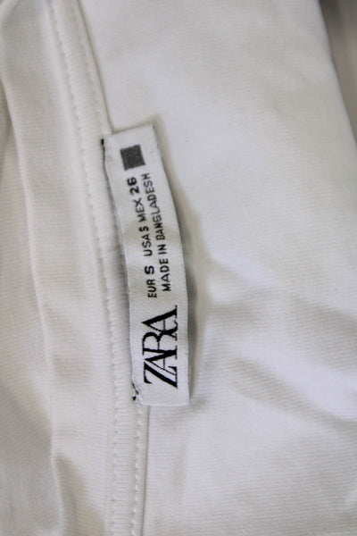 Zara Women Cropped Tee White Cotton Blend Short Sleeve 90s Size S