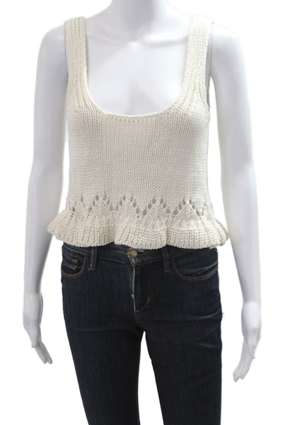 Ba&Sh Womens Cropped Sleeveless Tank White Cotton Square Neck Boho Size 2