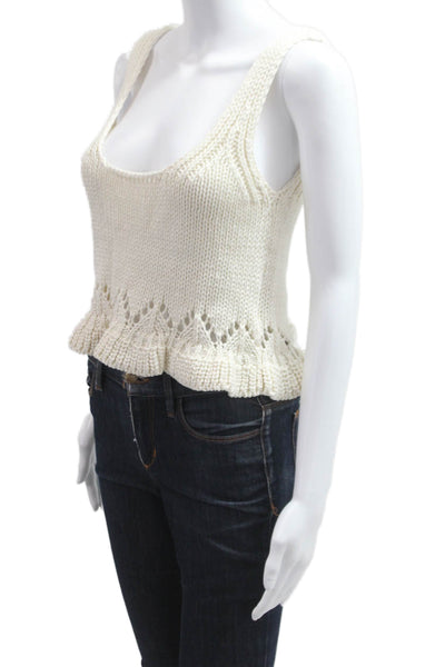 Ba&Sh Womens Cropped Sleeveless Tank White Cotton Square Neck Boho Size 2