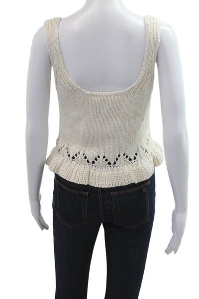 Ba&Sh Womens Cropped Sleeveless Tank White Cotton Square Neck Boho Size 2