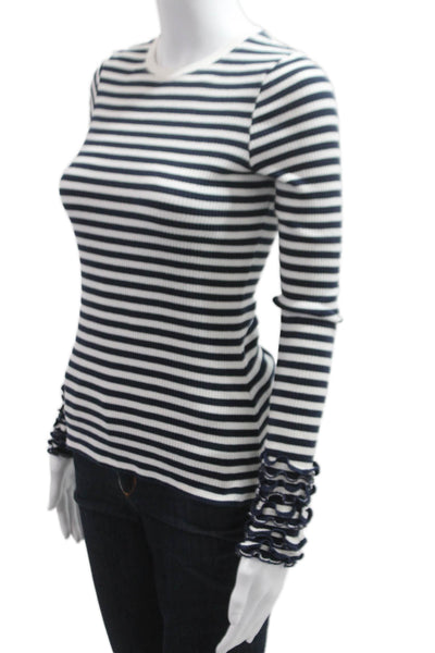 Tanya Taylor Womens Striped Black Cotton Long Sleeve T-Shirt Crewneck Size XS