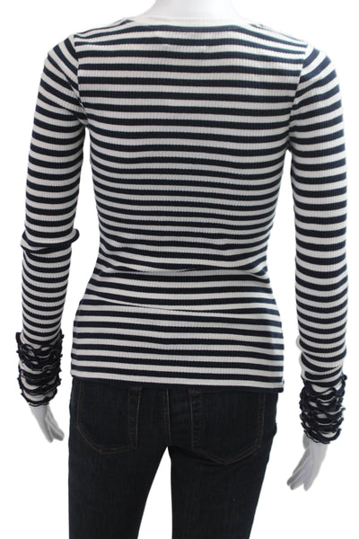 Tanya Taylor Womens Striped Black Cotton Long Sleeve T-Shirt Crewneck Size XS