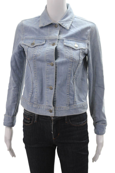 Theory Women Light Blue Collared Button Long Sleeve Cotton Jacket Petite Size S
