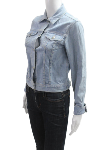 Theory Women Light Blue Collared Button Long Sleeve Cotton Jacket Petite Size S