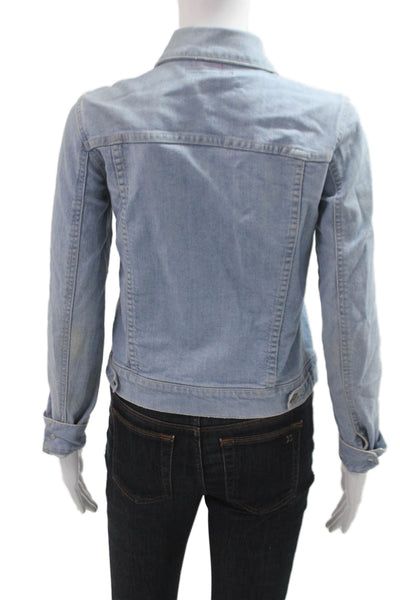 Theory Women Light Blue Collared Button Long Sleeve Cotton Jacket Petite Size S