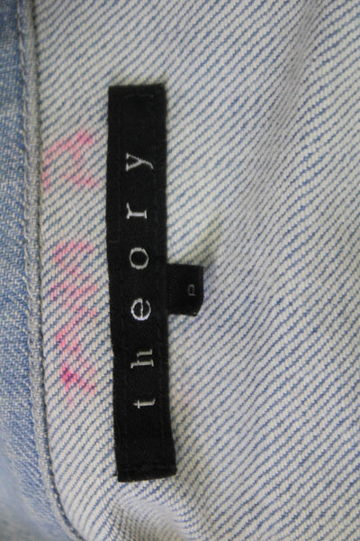 Theory Women Light Blue Collared Button Long Sleeve Cotton Jacket Petite Size S