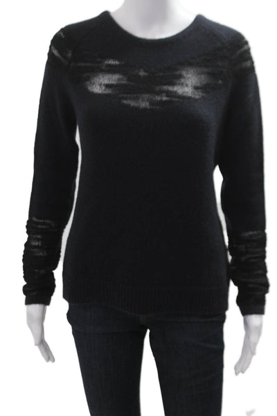 SOH Unisex Pullover Sweater Black Crew Neck Cashmere Mohair Size S
