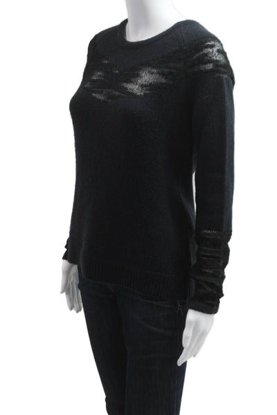 SOH Unisex Pullover Sweater Black Crew Neck Cashmere Mohair Size S