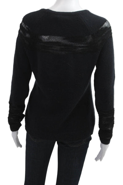 SOH Unisex Pullover Sweater Black Crew Neck Cashmere Mohair Size S
