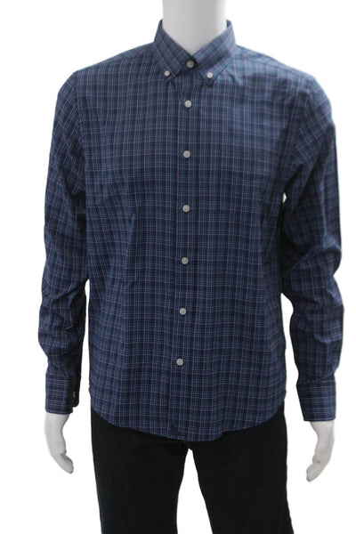 Untuckit Mens Dark Blue Plaid Collared Long Sleeve Button-Down Shirt Size M