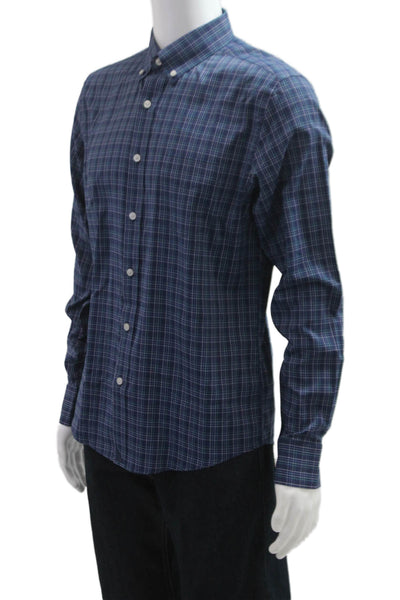 Untuckit Mens Dark Blue Plaid Collared Long Sleeve Button-Down Shirt Size M