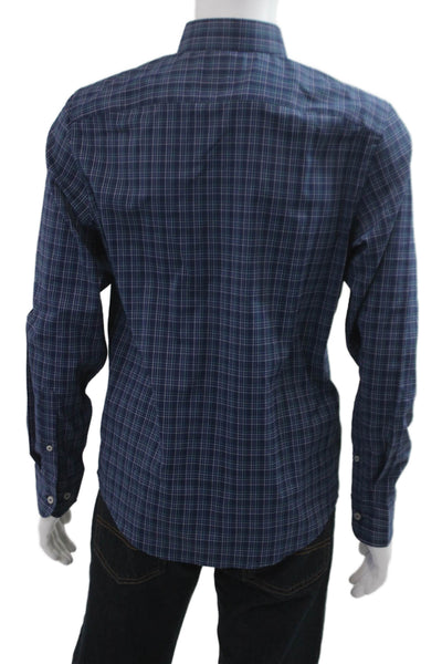 Untuckit Mens Dark Blue Plaid Collared Long Sleeve Button-Down Shirt Size M