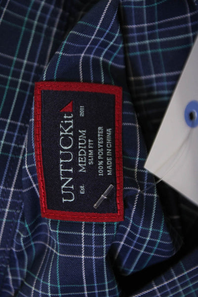 Untuckit Mens Dark Blue Plaid Collared Long Sleeve Button-Down Shirt Size M