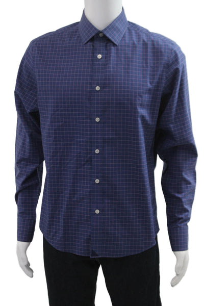 Untuckit Mens Dark Blue Checked Linen Point Collar Button-Up Shirt Size M