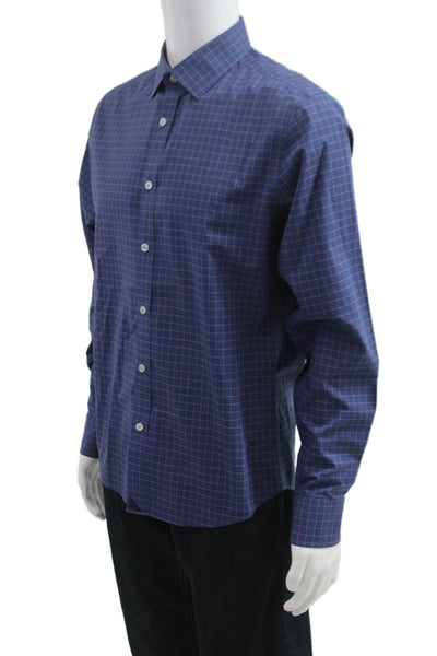 Untuckit Mens Dark Blue Checked Linen Point Collar Button-Up Shirt Size M