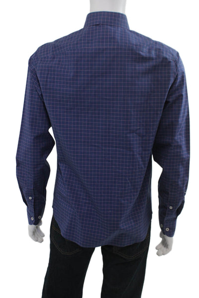 Untuckit Mens Dark Blue Checked Linen Point Collar Button-Up Shirt Size M