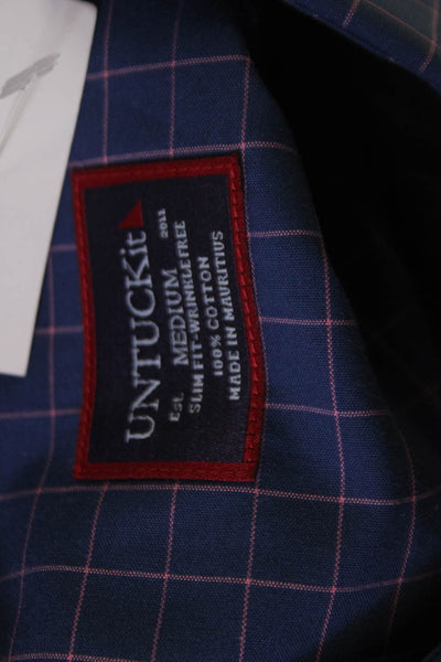 Untuckit Mens Dark Blue Checked Linen Point Collar Button-Up Shirt Size M
