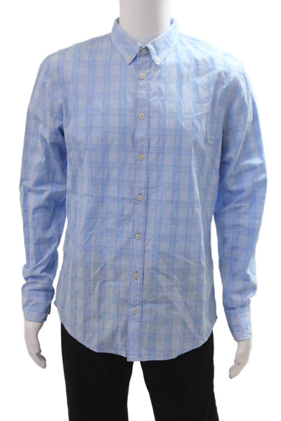 Boss Hugo Boss Mens Button-Down Long Sleeve Check Cotton Light Blue Size L