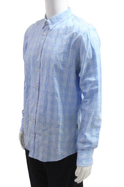Boss Hugo Boss Mens Button-Down Long Sleeve Check Cotton Light Blue Size L