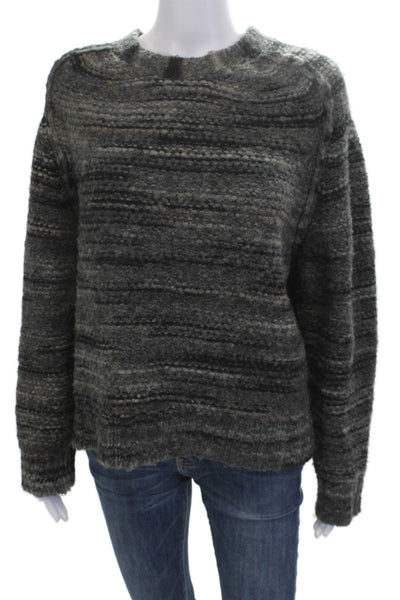 Inhabit Unisex Dark Gray Striped Pullover Sweater Crew Neck Long Sleeve Size S