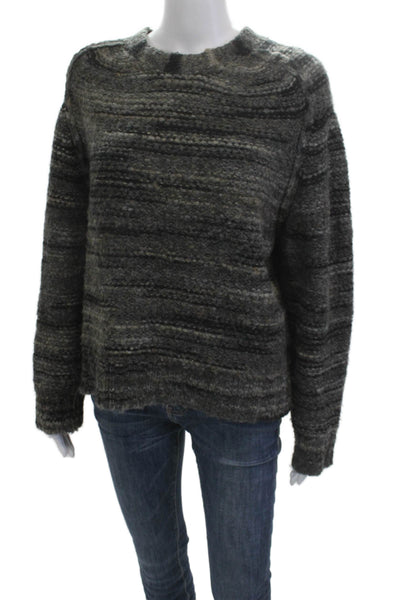 Inhabit Unisex Dark Gray Striped Pullover Sweater Crew Neck Long Sleeve Size S