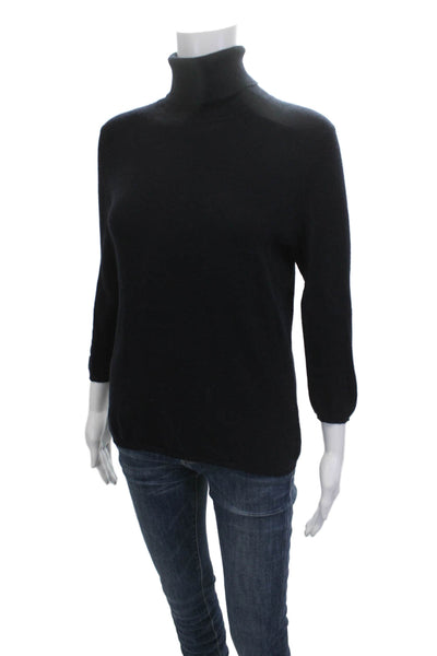 IN Cashmere Unisex Pullover Turtleneck 3/4 Sleeve Cashmere Sweater Black Size M