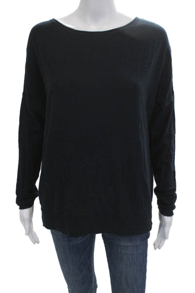 Vince Womens Basic Long Sleeve Cotton Round Neck Top Black Size XS