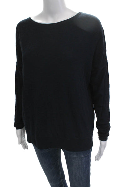 Vince Womens Basic Long Sleeve Cotton Round Neck Top Black Size XS