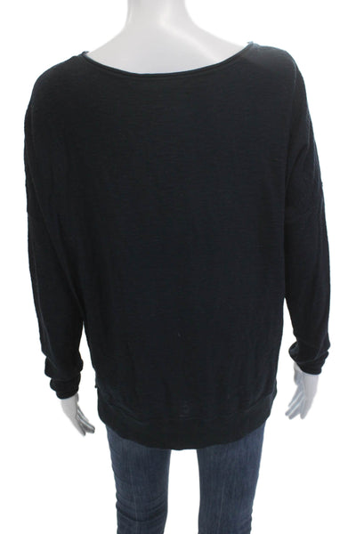Vince Womens Basic Long Sleeve Cotton Round Neck Top Black Size XS