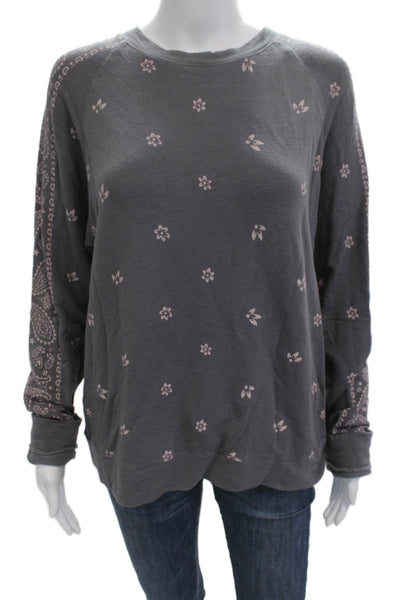 Monrow Women Pullover Sweatshirt Dark Gray Floral Paisley Long Sleeve Size M