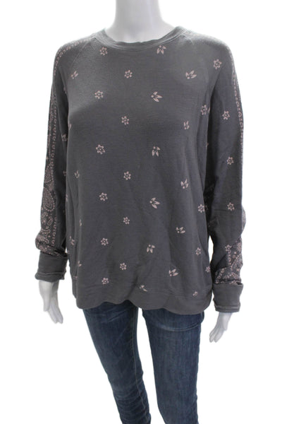 Monrow Women Pullover Sweatshirt Dark Gray Floral Paisley Long Sleeve Size M