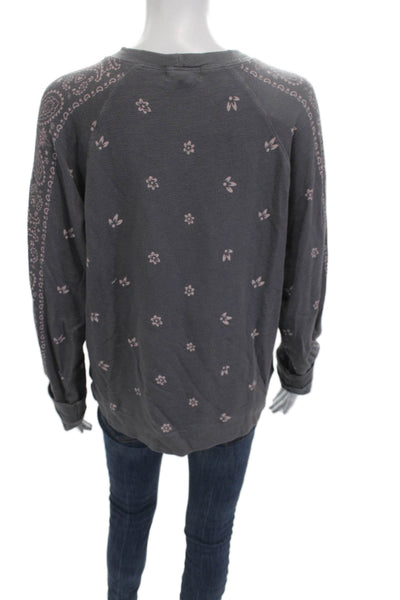 Monrow Women Pullover Sweatshirt Dark Gray Floral Paisley Long Sleeve Size M