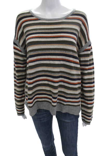SWTR Unisex Pullover Striped Beige Merino Cashmere Sweater Round Neck Size M