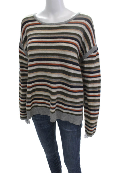 SWTR Unisex Pullover Striped Beige Merino Cashmere Sweater Round Neck Size M