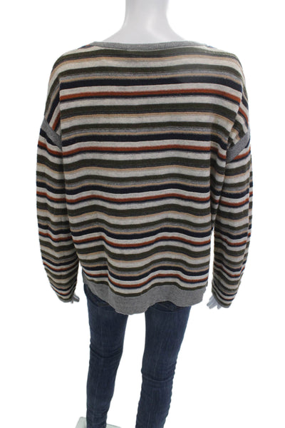 SWTR Unisex Pullover Striped Beige Merino Cashmere Sweater Round Neck Size M